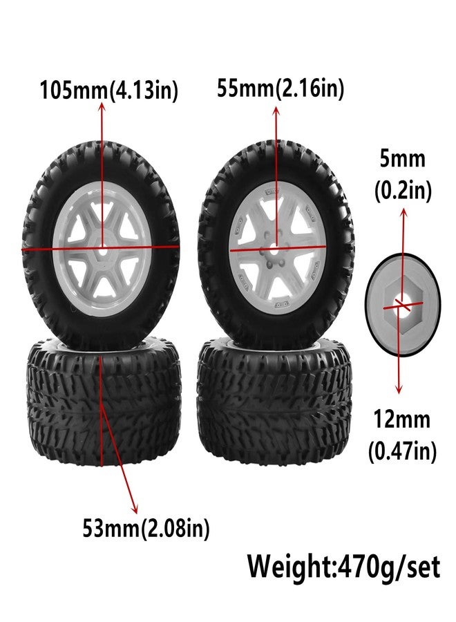 Dantenron 1/16 RC Off Road Truck Tires OD 104mm and Hard Plastic Wheels Rims 12mm Hex 1/10 Rubber Monster Tyres for 1:16 Scale Truck Car MJX Hyper Go H16 16207 16208 16209 16210 4PCS (White) - Image 2